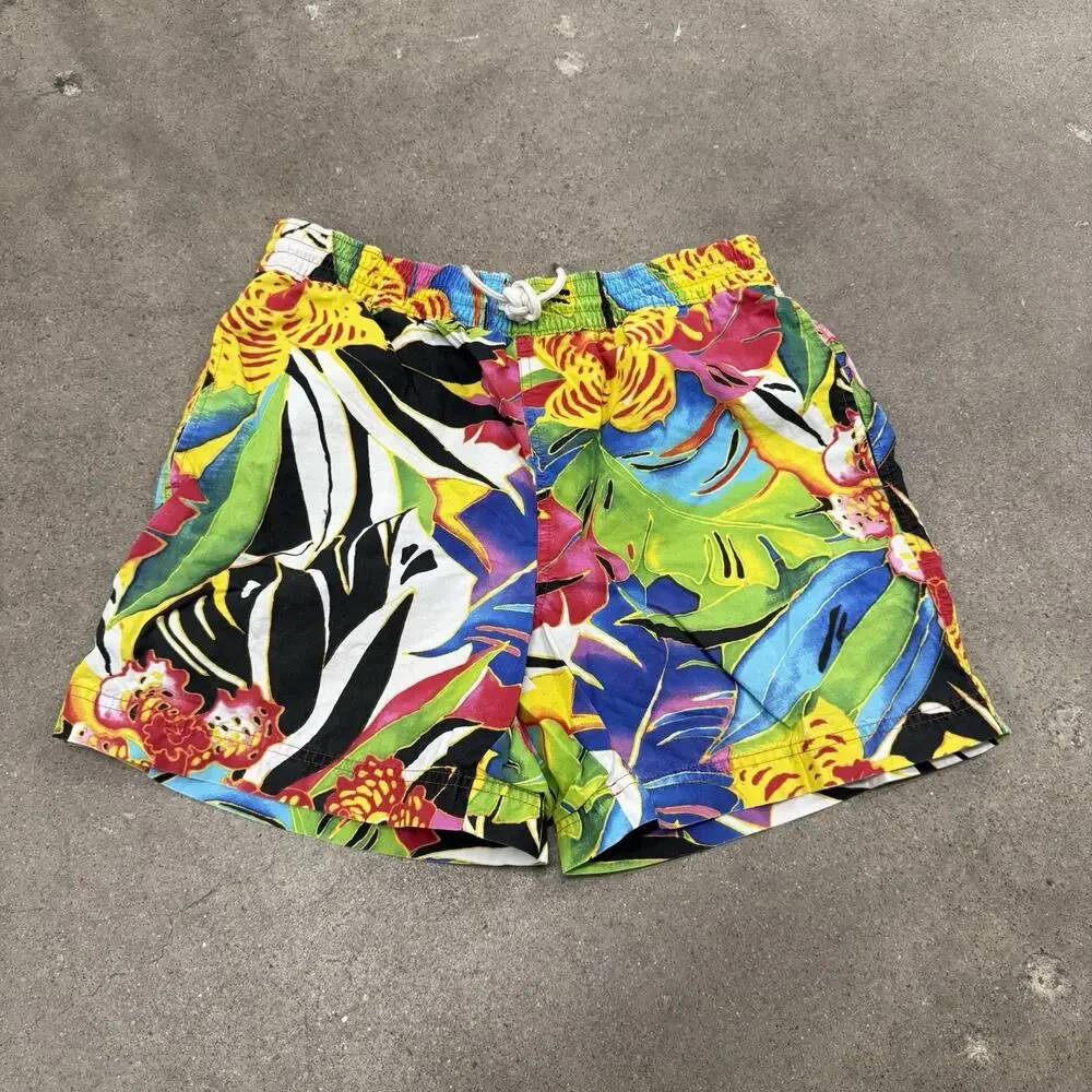 Vintage 90s Polo Ralph Lauren Hawaiian Floral Tropical Swim Trunks Small